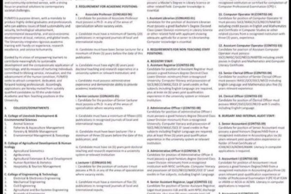 FUNATO Okeho 2026 Recruitment for Academic and Non-teaching Vacancies 